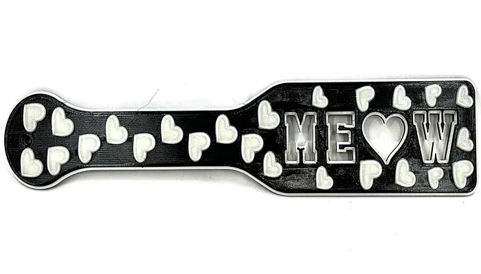 FetishToyBox Dildos 3D Printed Spanking Paddle MEOW Black and Glow in the Dark