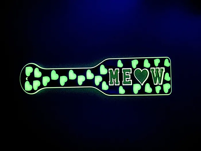 FetishToyBox Dildos 3D Printed Spanking Paddle MEOW Black and Glow in the Dark