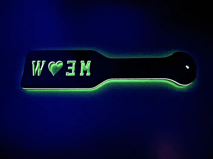 FetishToyBox Dildos 3D Printed Spanking Paddle MEOW Black and Glow in the Dark
