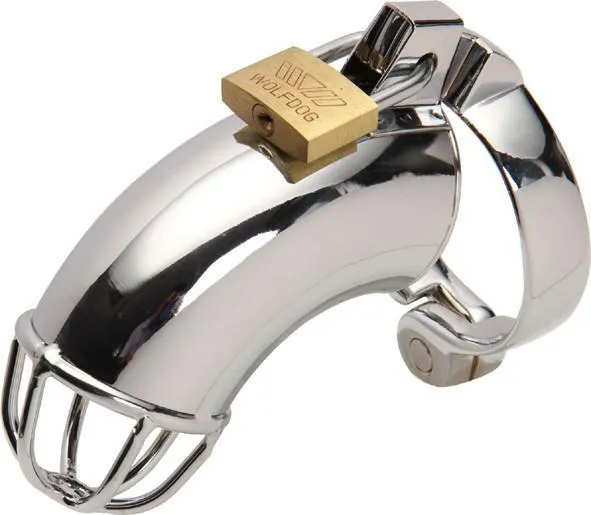 Male Sex Toys Moonwell 1707HS Heavy Metal Locking Steel Chrome Cock Cage Chastity