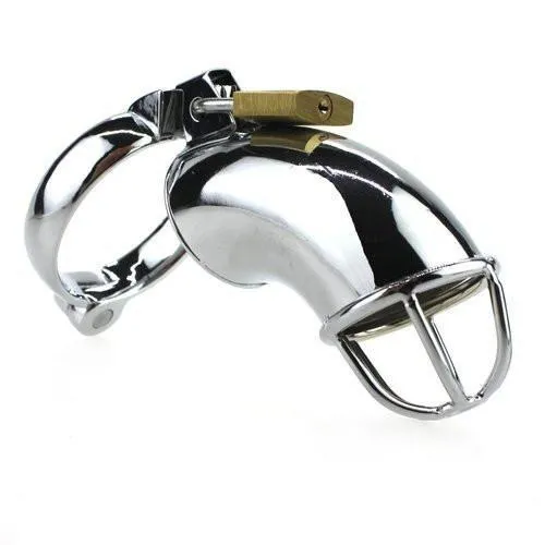 Male Sex Toys Moonwell 1707HS Heavy Metal Locking Steel Chrome Cock Cage Chastity