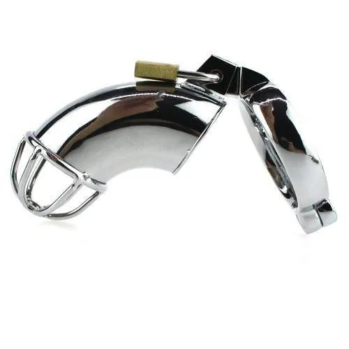 Male Sex Toys Moonwell 1707HS Heavy Metal Locking Steel Chrome Cock Cage Chastity