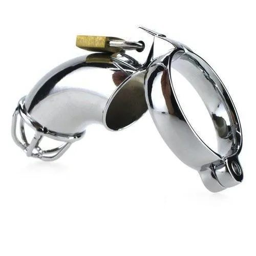 Male Sex Toys Moonwell 1707HS Heavy Metal Locking Steel Chrome Cock Cage Chastity