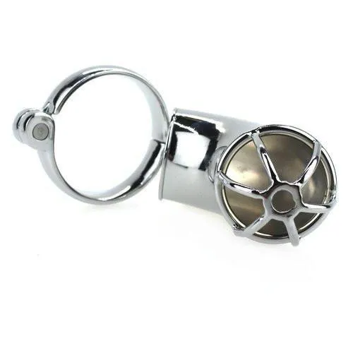 Male Sex Toys Moonwell 1707HS Heavy Metal Locking Steel Chrome Cock Cage Chastity
