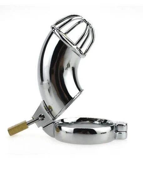 Male Sex Toys Moonwell 1707HS Heavy Metal Locking Steel Chrome Cock Cage Chastity